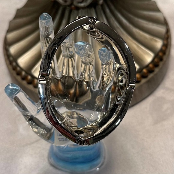 Jet Black Enamel Inlay & Silver Tone Stretch Bracelet - Picture 3 of 11